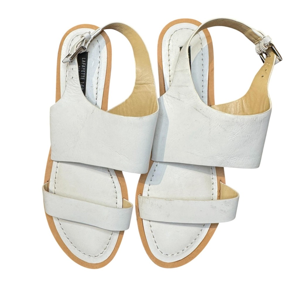 Lafayette 148 Shoes Womens Size 7 White Leather Slingback Sandals Flat‎ Strappy